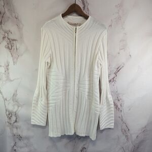 Soft Surroundings Cardigan Women Small Cream White Sweater Cornflower Zip Jacket